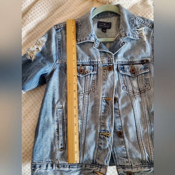 Lucky Brand distressed cropped denim jacket size small - Picture 3 of 8